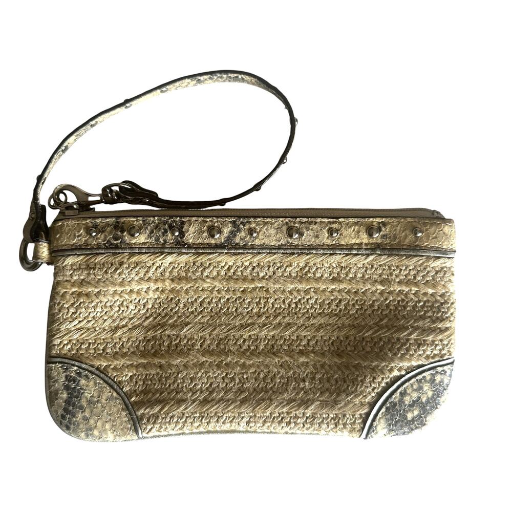 Coach Vintage Rattan Wristlet Studded Python Trim Rare Boho Statement Wallet